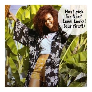 Floral Black and White Kimono Jacket